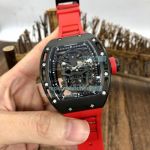 Swiss Richard Mille RM052 Black Skull Dial Watch Red Rubber Strap